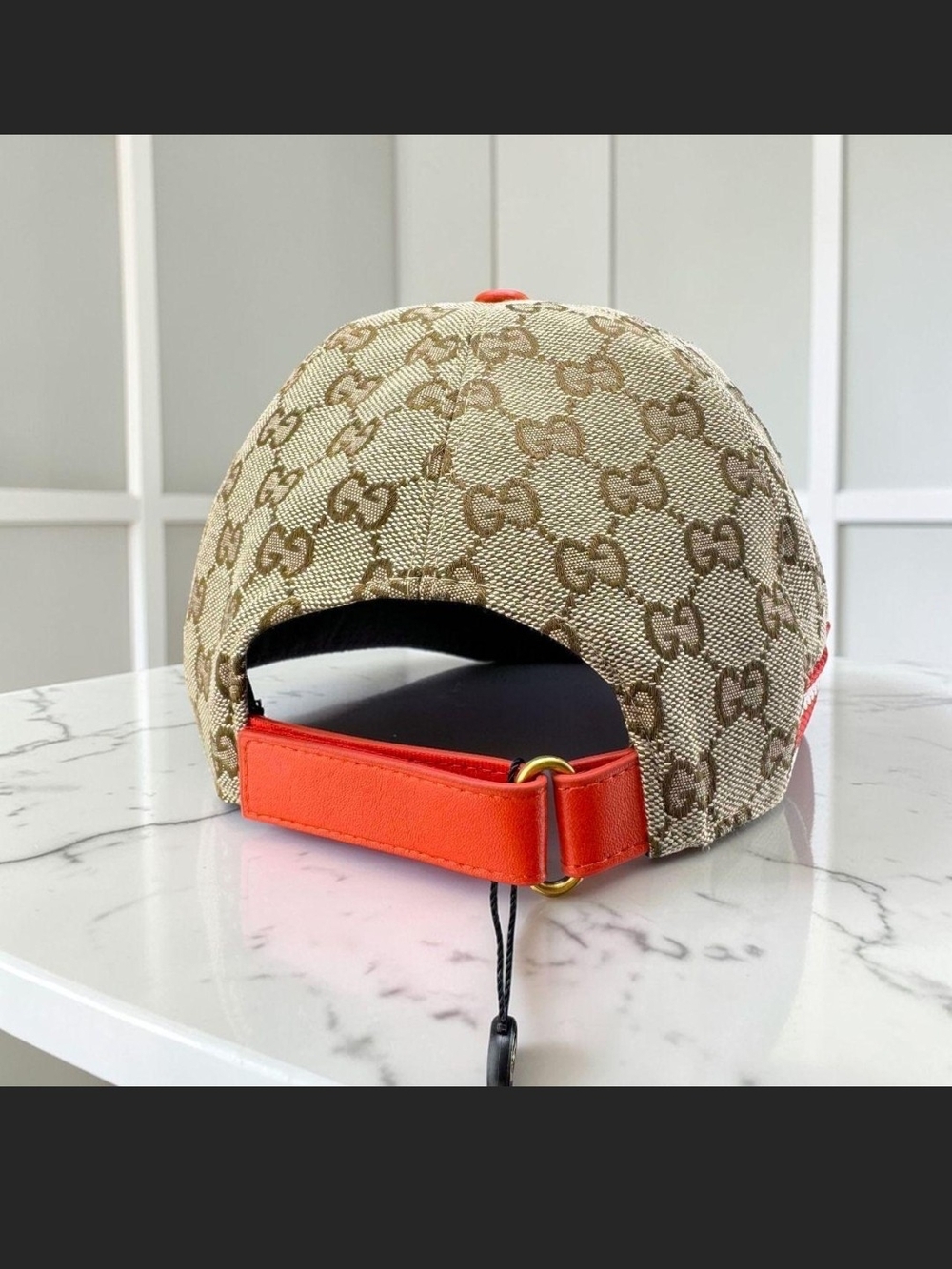 Gucci Monogram Beige Baseball Cap with Red Stripe - Picture 5 of 9